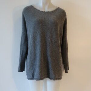 Womens Henry Christ Charcoal Gray Cashmere Fringed Hem Pullover Sweater M